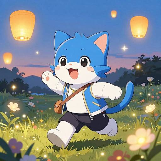 Playful Cat Boy in Glowing Meadow