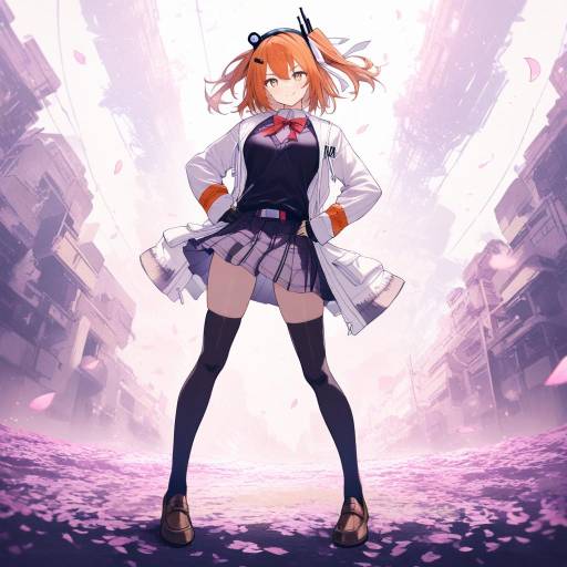 Charming School Girl Among Cherry Blossoms