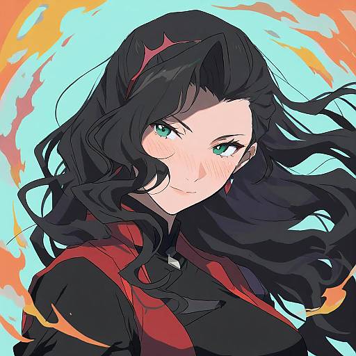 Illustration of Asami sato, avatar legends in the style of Takatisakana