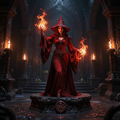Red Witch Conjuring Fiery Spell