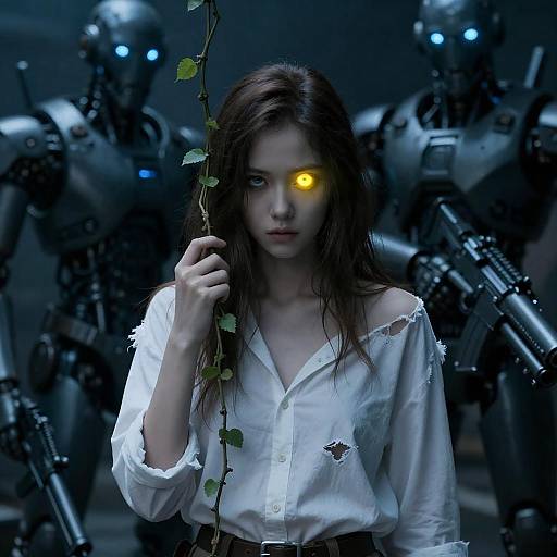 Cyberpunk Girl with Glowing Yellow Eye