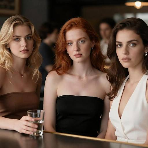 Three Women in a Dimly Lit Bar