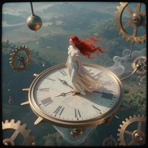 Surreal Dreamscape with Crimson-Haired Muse