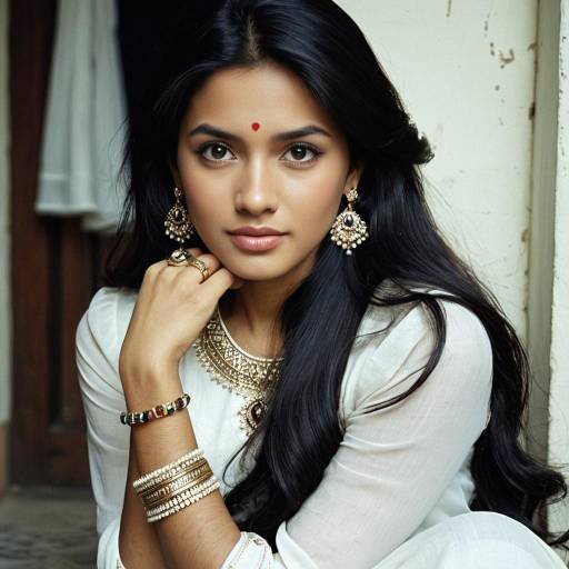Elegant Girl in White Dress with Jewelry