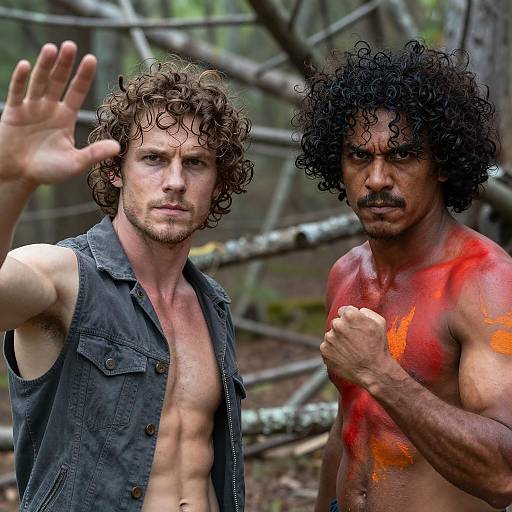 Intense Portrait of Two Men in Forest