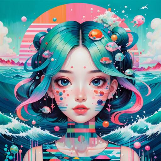 Glitch Aesthetic Woman in Ocean Landscape