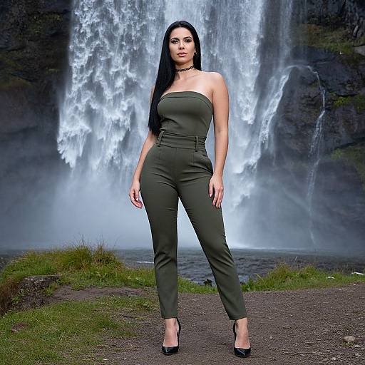 Confident Woman by Majestic Waterfall