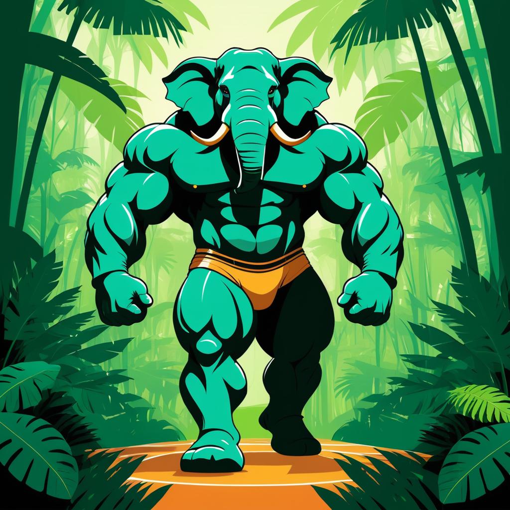 Muscular Elephant in Lush Jungle Scene