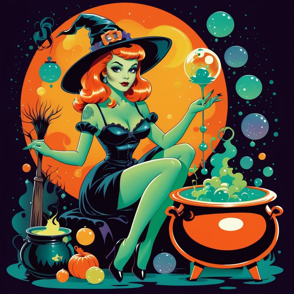 Vintage Halloween Pin-Up Witch Design