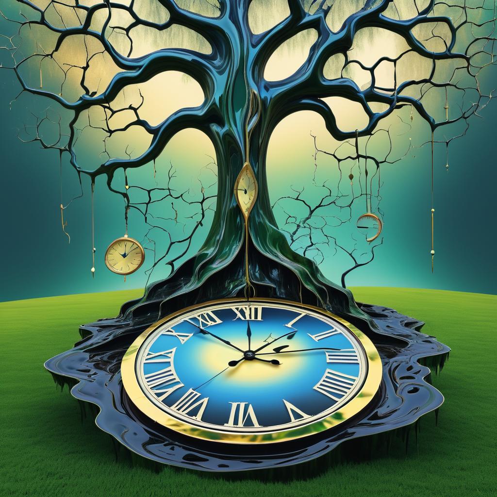 Surreal Melting Clock Over Tree