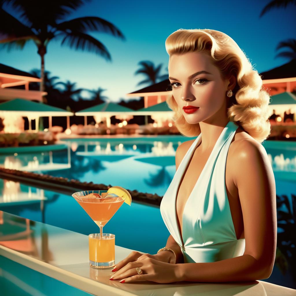 Elegant Poolside Woman in Vintage Style