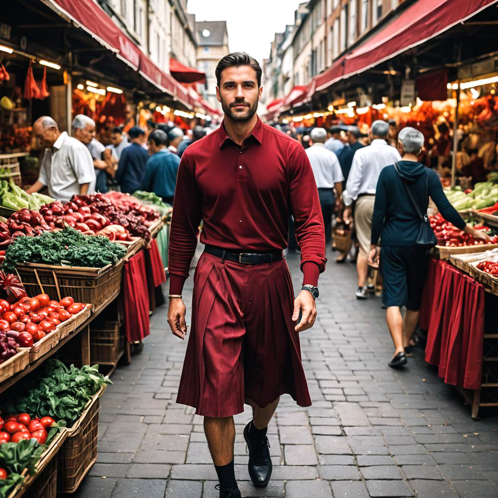 Athletic Man in Vibrant Market Scene