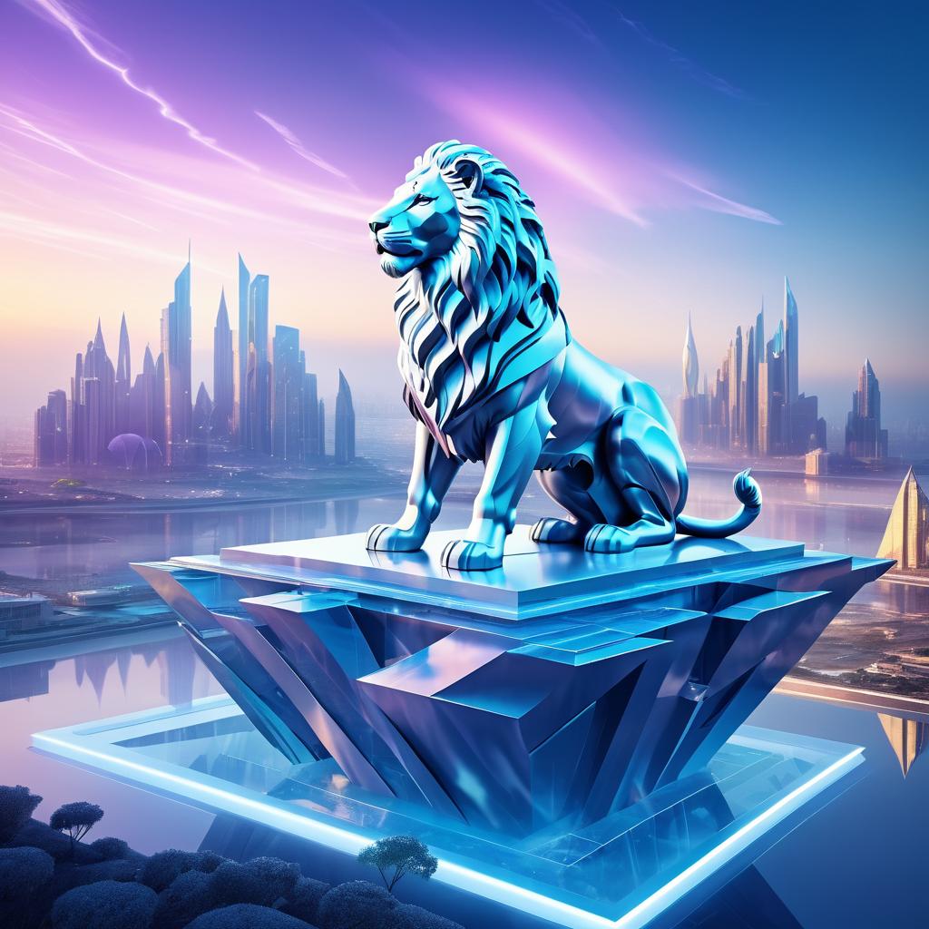 Majestic Floating Lion in Surreal Landscape