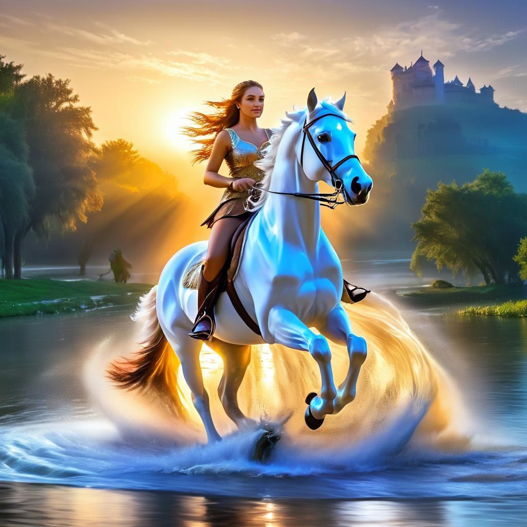 Enchanting Dawn Ride with a Mystical Horse