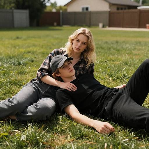 Relaxed Couple on Sunlit Grass