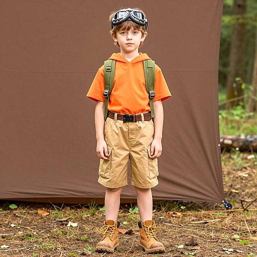 Young Boy in Camping Adventure Outfit