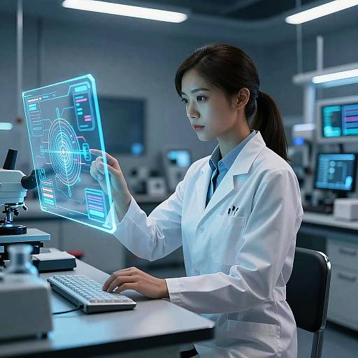 Futuristic Female Scientist in Lab