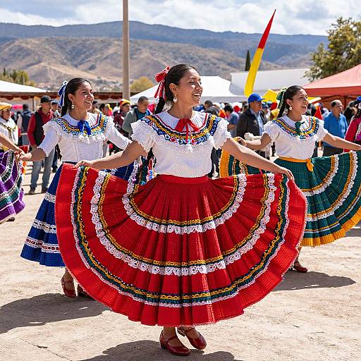 Chilean Women Dancing in Traditional Dress