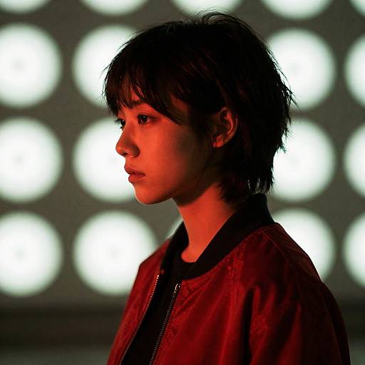 Thoughtful Woman in Patterned Jacket