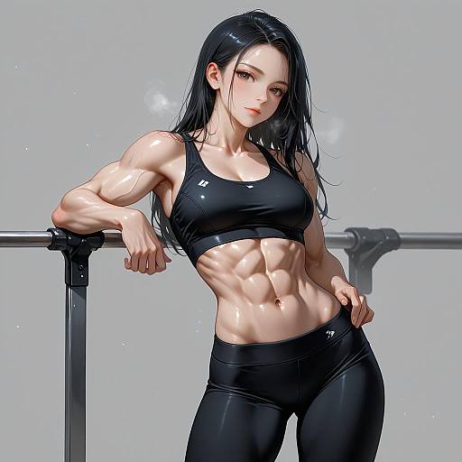 Muscular Woman in Black Sportswear