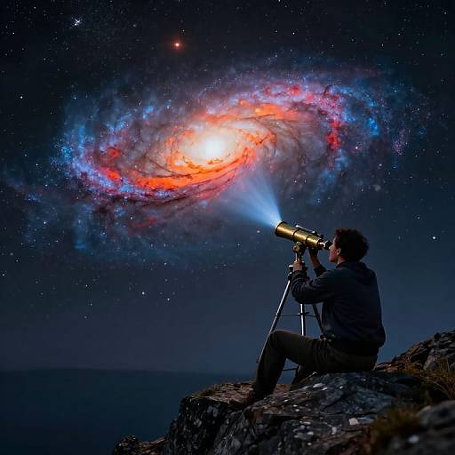 Observer Gazing at Spiral Galaxy