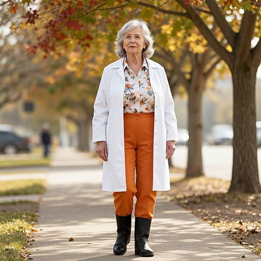 Serene Elderly Woman in Autumn Setting