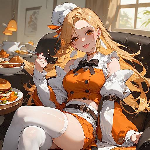 Anime Girl Chef in Fast Food Restaurant