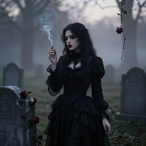 Gothic Victorian Girl in Graveyard