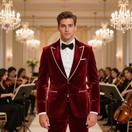 Elegant Crimson Suit at Formal Wedding