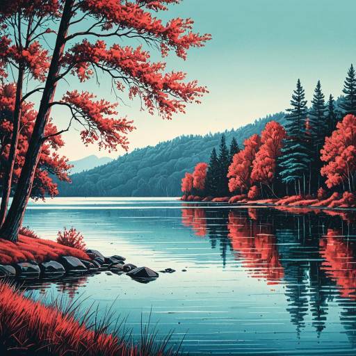 Warm Gradient Lake Scene Illustration