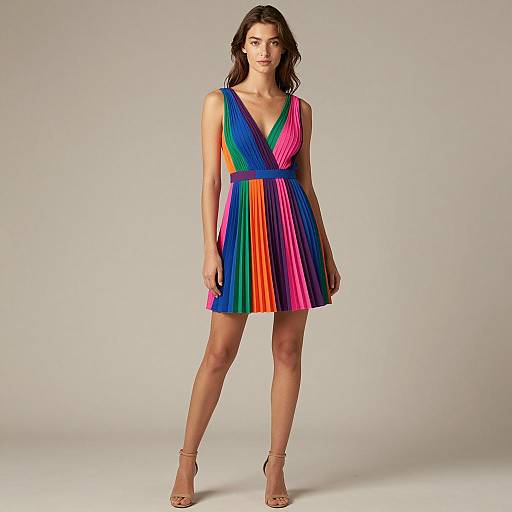 Woman in Multicolored Pleated Dress