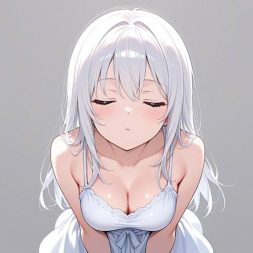 White-Haired Girl Receiving a Kiss