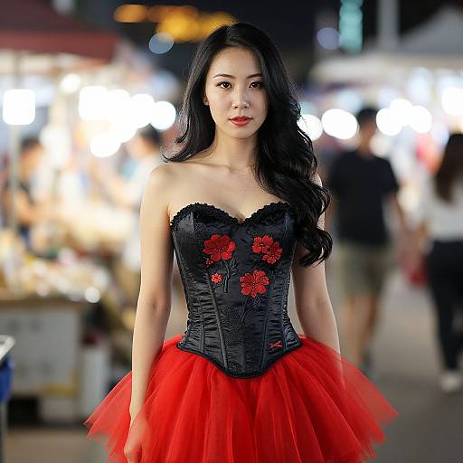 Confident Asian Woman at Night Market