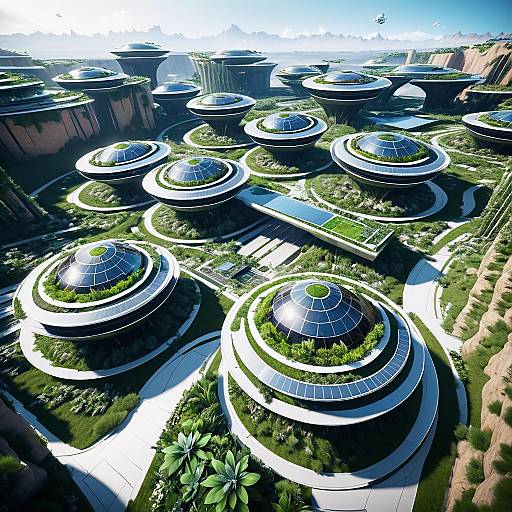 Futuristic Spaceport with Terraced Green Walls