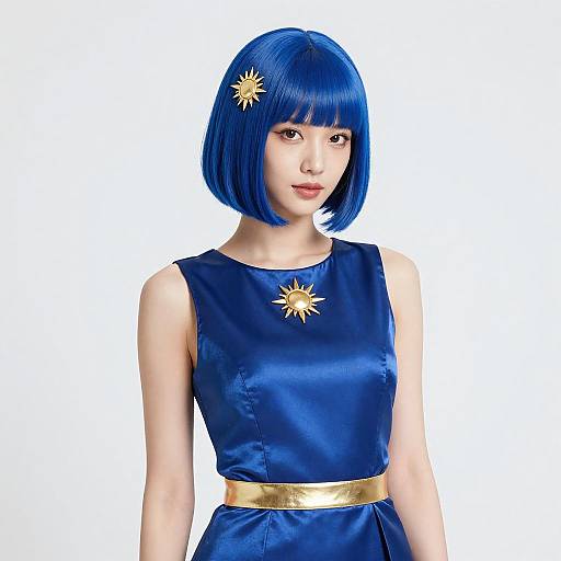 Elegant Woman in Blue Dress Portrait