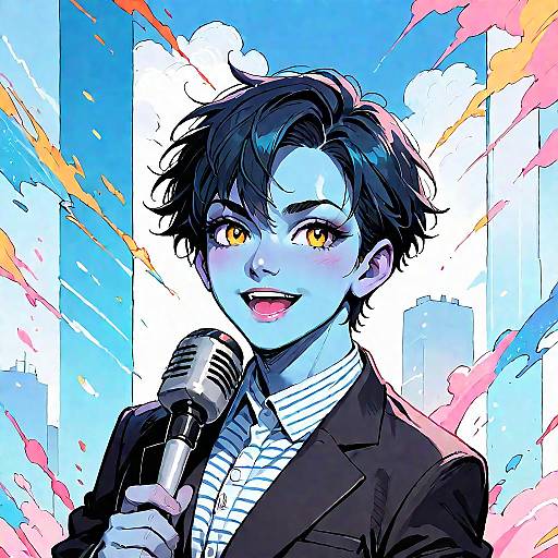 Anime Boy Singing with Microphone
