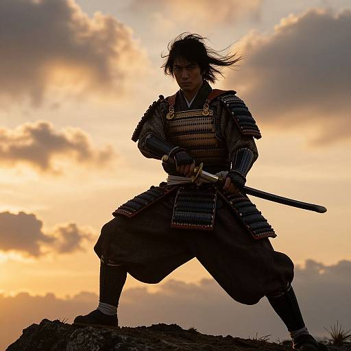 Samurai Warrior at Sunset Cliff