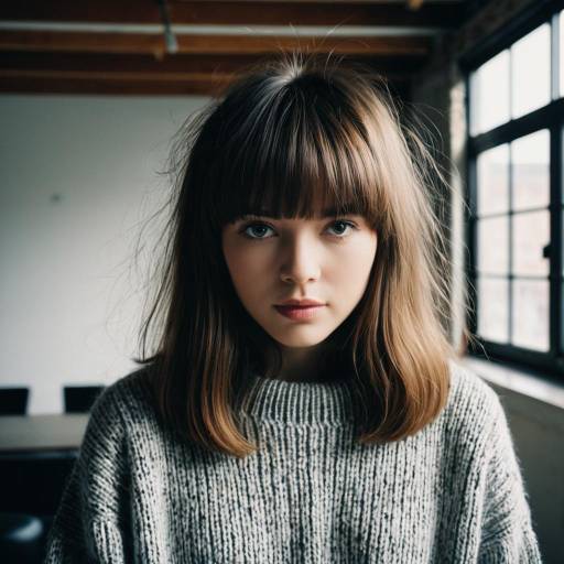 Teenage Girl with Full Bangs in Casual Sweater