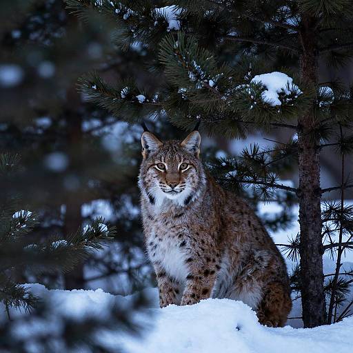 Photorealistic Lynx in Snowy Pines