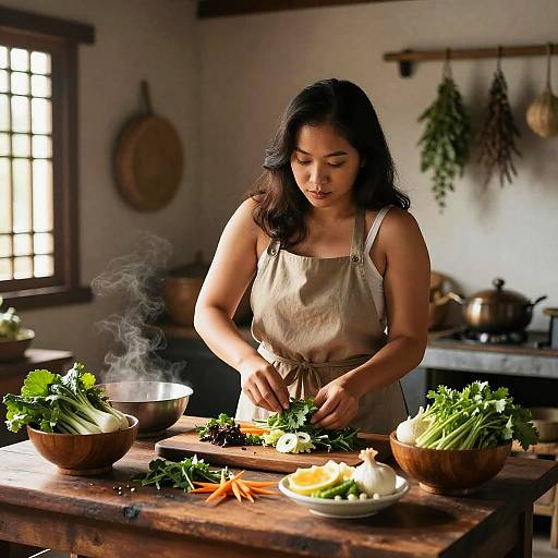 Busty Vietnamese Woman Cooking Traditional Food
