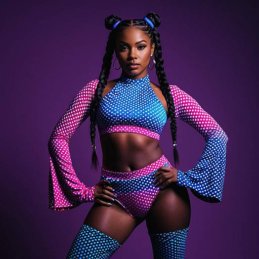 Confident Woman in Psychedelic Rave Outfit