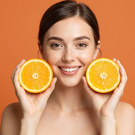 Smiling Woman with Vibrant Orange Slices