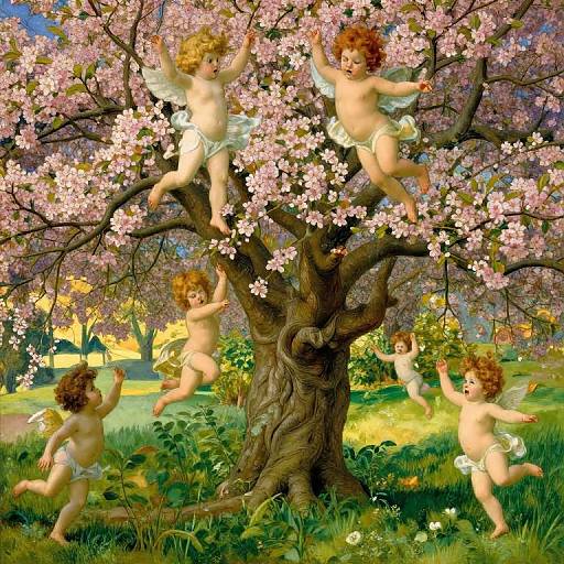 Whimsical Spring Dreamscape with Cherubs