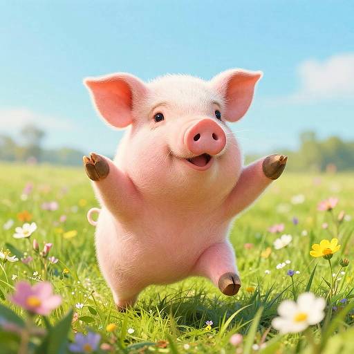 Chubby Piglet in Pastel Meadow