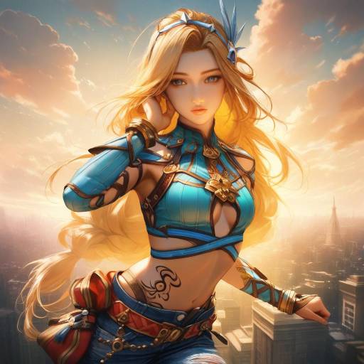Blonde Girl in Summer Cityscape
