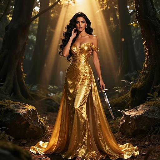 Mystical Woman in Golden Gown
