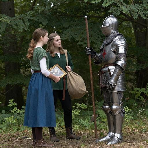 Knight Confronts Women in Medieval Forest