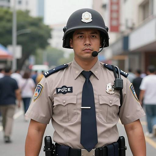 Male Police Officer in Urban Street