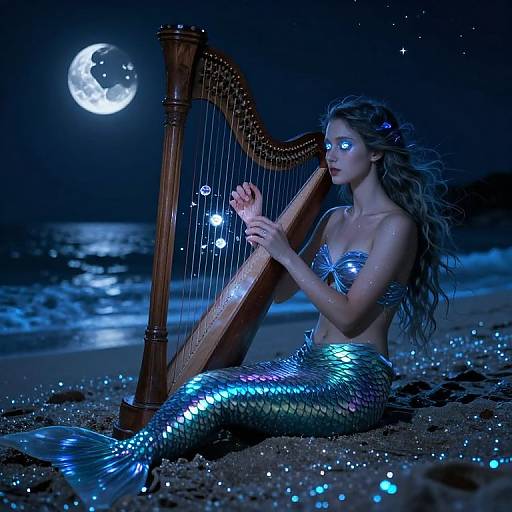 Mystical Mermaid on Bioluminescent Beach