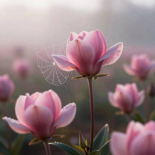 Surreal Pink Flowers at Dawn